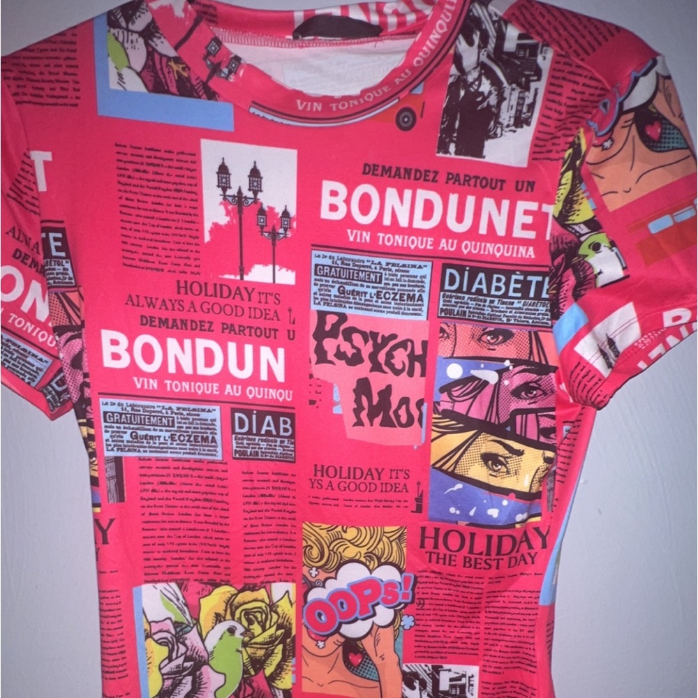 womans pink graphic tee style bodysuit